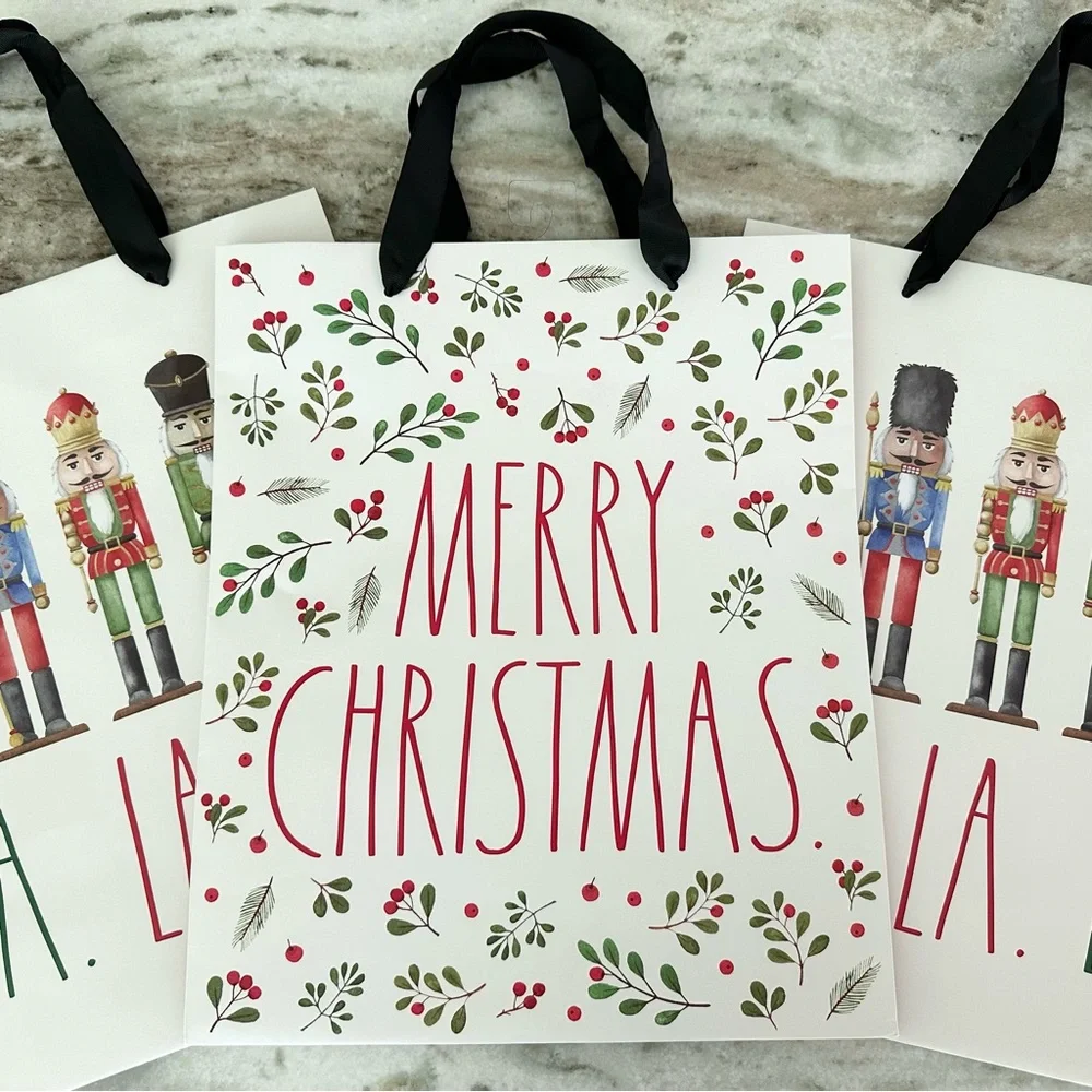 Rae Dunn Nutcracker Merry Christmas Gift Bags Set of 3 - Holiday Gift Wrapping
